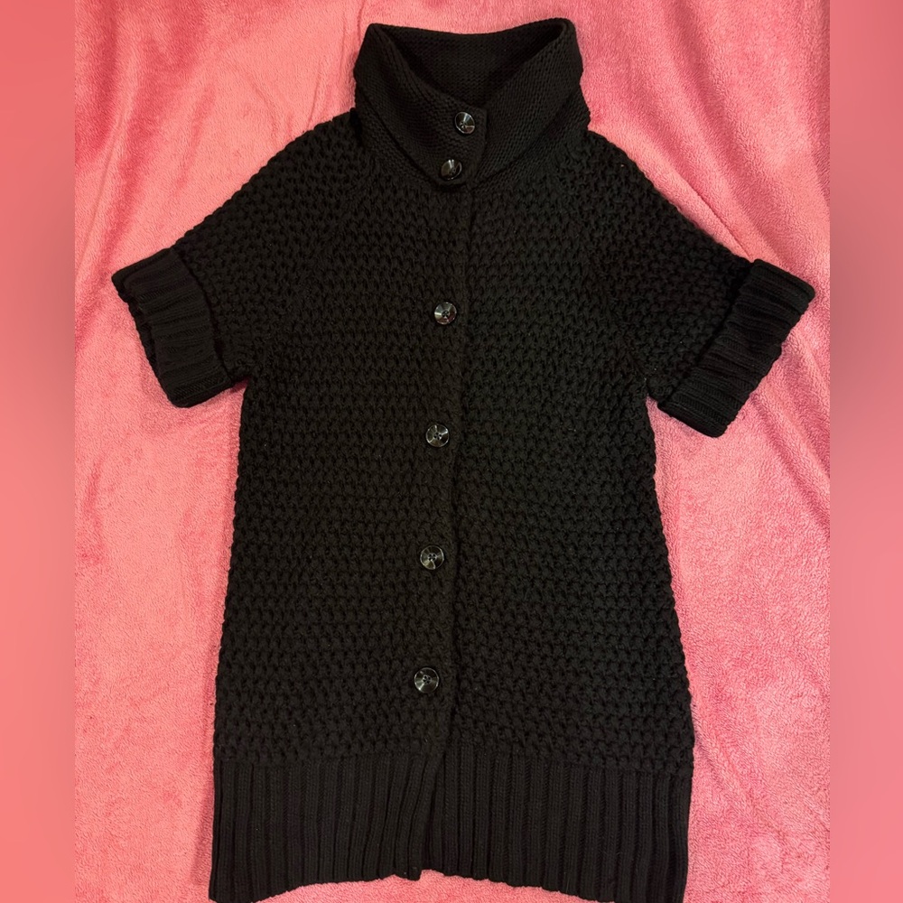 Black Turtleneck Button-Up Sweater
